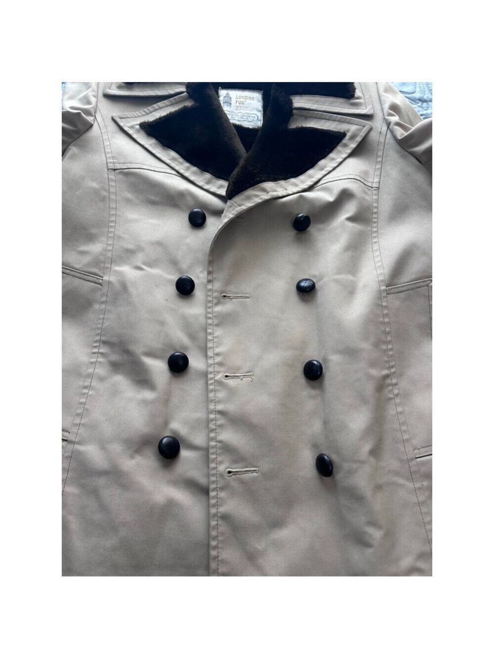 Vintage London Fog Faux Fur Lined Trench Coat Beige 38R Double Breasted - Picture 3 of 15